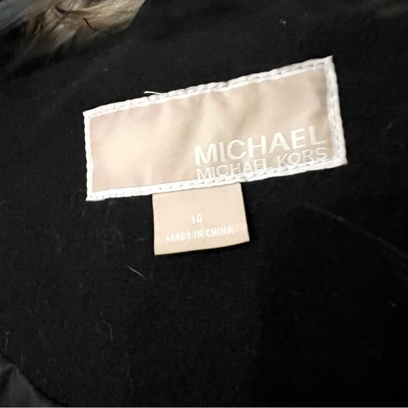 Michael Kors Black Wool Parka Fur Hood Coat Gold Hardware Size 14 Mid Length - Picture 11 of 14